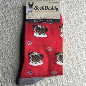 Sock Daddy -pug dog socks, 1 pair, soft combed cotton/poly blend, unisex, NWT
